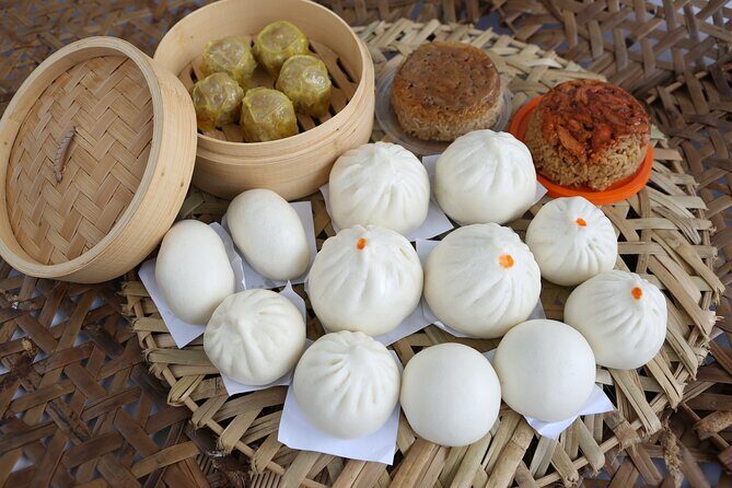 Pau Making Workshop With Dim Sum Tasting and Factory Tour - Dim sum tasting platter: siew mai, pau, and lor mai kai